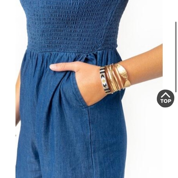 BLUE Rain Francescas chambray Ellison Romper size XXS Ruched Off Shoulder rodeo - Picture 11 of 13